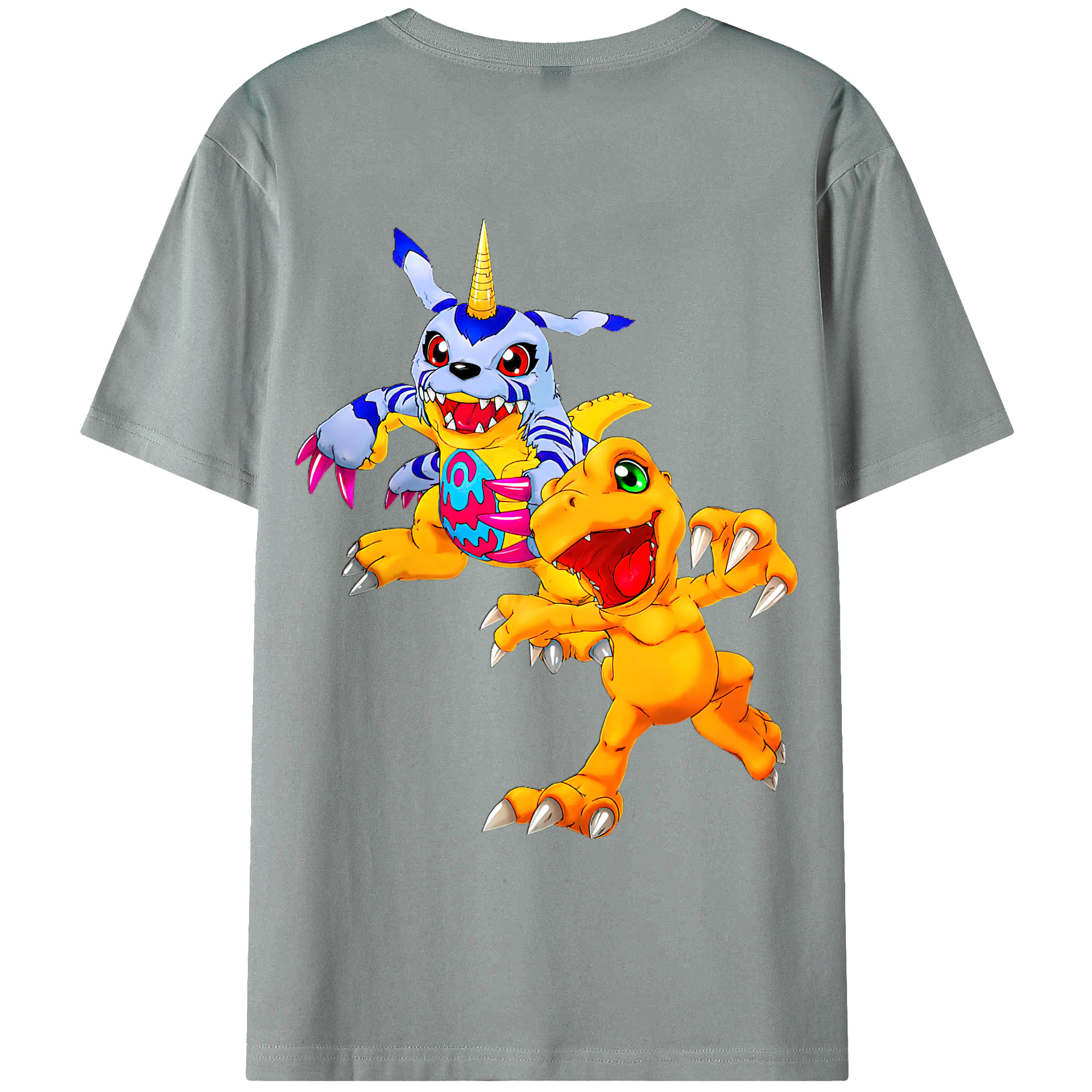 （画像用） Digimon デジタルモンスター/デジモン 綿100％ メンズ半袖Tシャツ（バックプリント） 通気性